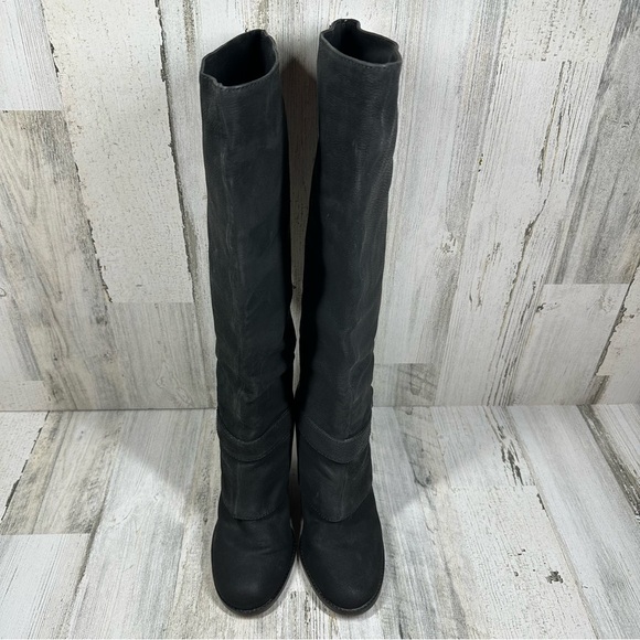 Vince Camuto Alician Leather Black Wedge Heels Buckle Knee High Boots #1299 - Picture 3 of 12